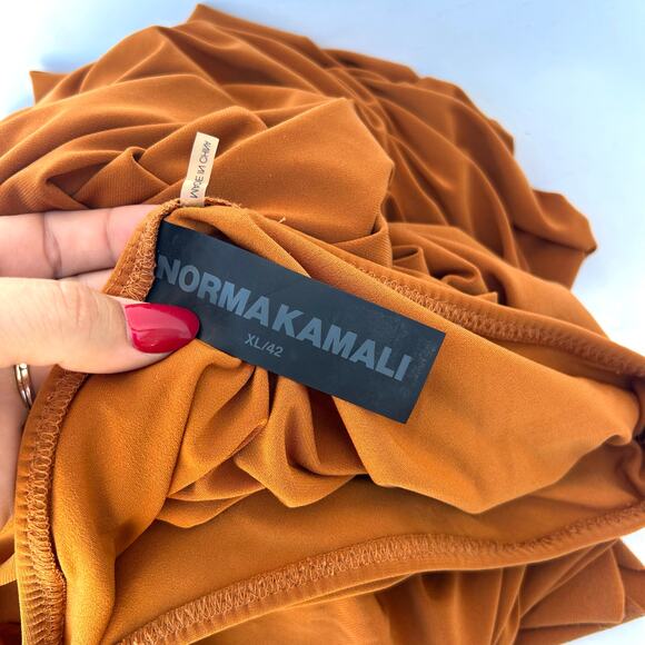 Norma Kamali Diana One Shoulder Midi Cocktail Dress Cinnamon Rust XL Orange - Picture 3 of 8